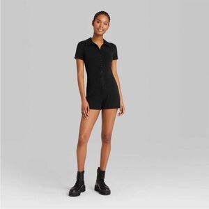 Shirtsleeve Button Down Black Romper Playsuit